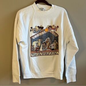 ✨ Vintage Fruit of the Loom White Baby Jesus Sweatshirt Large